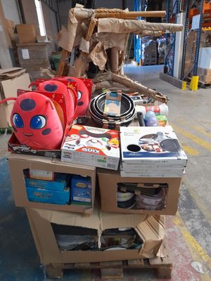 a cart full of stuff that is sitting on the floor