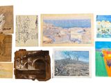 many pictures of different types of art on a white surface