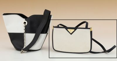 a black and white purse with a black and white purse with a black and white purse with a black and white purse with a black and white bag