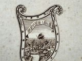 an image of a drawing of a shield with a man riding a horse