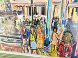 une peinture représentant un groupe de personnes marchant dans la rue