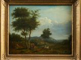 painting of a landscape with cattle and trees in a gold frame