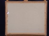 painting on easel with a black background and a black background