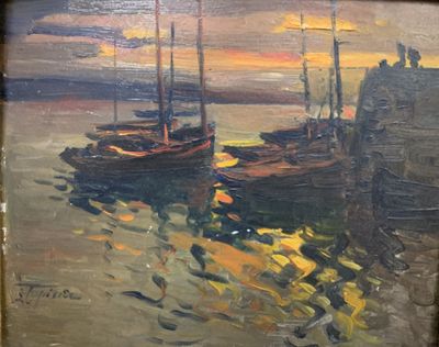 Edmond TAPISSIER (1861-1943). Marine, coucher de soleil