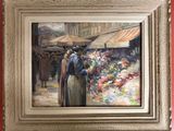 un tableau représentant une femme et un homme debout sous un parapluie