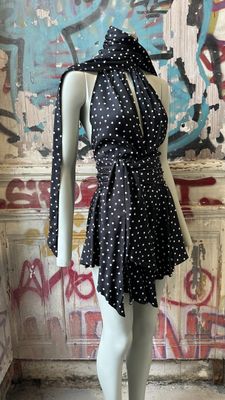 Ensemble T.36 A.VAUTHIER 2 pièces Jupe et Top Satin Noir petits pois N - Photo 1