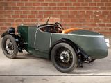 an old green car parked in front of a brick wall