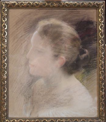 Portrait d'une jeune femme en robe blanche, par [auteur]