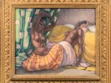 an image of a painting of two women laying on a bed
