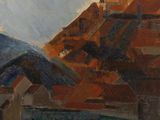 painting of a view of a town with a church and a church steeple
