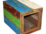 a small wooden box with a multicolored design on it