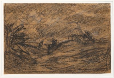 an image of a drawing of a landscape with trees in the foreground