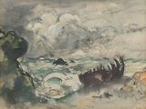 une image d'une peinture représentant un bateau dans l'eau