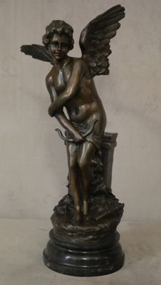 H MOREAU - Chérubin à l'arc - Bronze - Hauteur total 44 cm -…