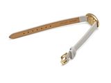 the belt is white and gold with a gold buckle