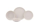 the white dinner set includes a bowl, plate, and bowl