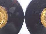 pair of black and gold vases with gold medallions on them