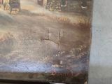 an oil painting of a farm scene with a horse drawn carriage