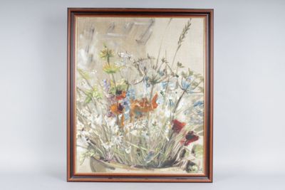 Ecole contemporaine : vase de fleurs.