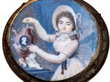 tableau représentant une jeune fille tenant un vase à la main