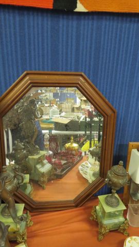 Miroir biseauté octogonale cadre bois H : 60