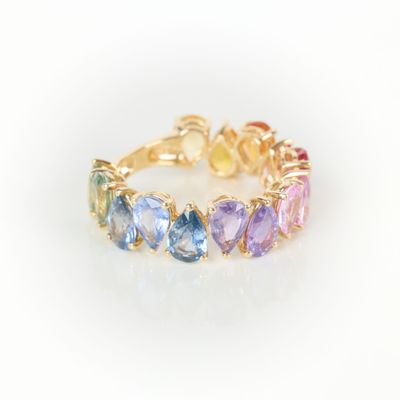 Demi-Alliance en or jaune (750‰) sertie de saphirs jaunes, o… - Photo 1