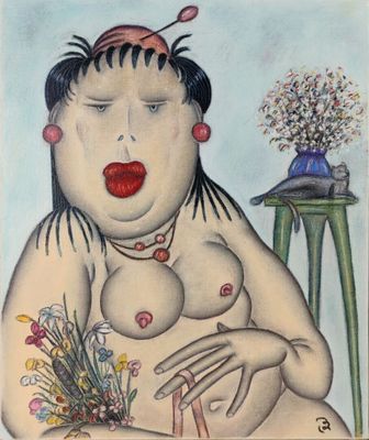 une image représentant un tableau d'une femme tenant une fleur à la main