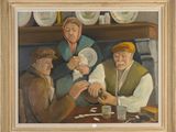 tableau représentant un groupe d'hommes jouant aux cartes autour d'une table