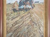 painting of a man plowing a field with a horse drawn plow