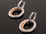 a pair of silver and gold hoop earrings on a black surface