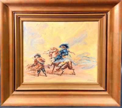 tableau représentant un homme à cheval avec un autre homme à cheval
