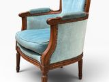 une vieille chaise recouverte de tissu bleu, recouverte, recouverte, recouverte, recouverte, recouverte