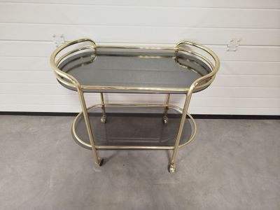 chariot de bar en laiton et en verre avec deux plateaux