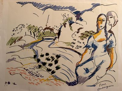 Pierre AMBROGIANI (1907-1985). "Couple dans un paysage monta…