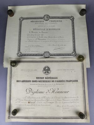 DIPLOME d'HONNEUR de l'UNION GENERALE des ANCIENS SOUS-OFFIC…