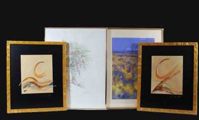 Réunion de 4 tableaux divers comprenant :