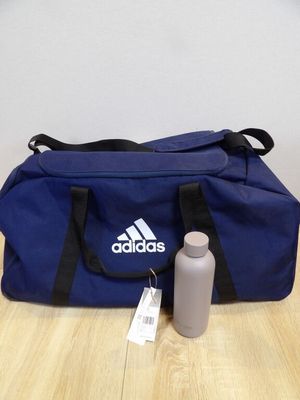 adidas duffel bag and water bottle