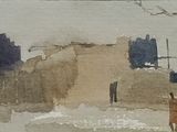 a painting of a group of people walking in the snow