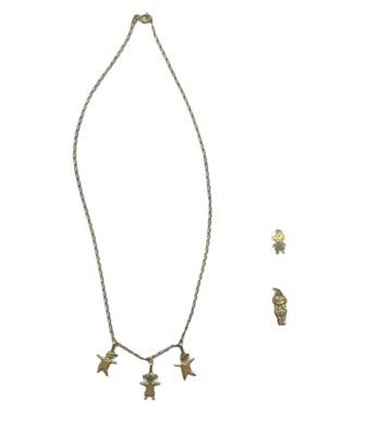 a necklace and earring set with star charms on a white background