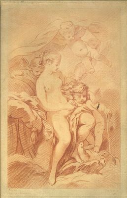un dessin représentant une femme nue assise sur un canapé à côté d'un homme
