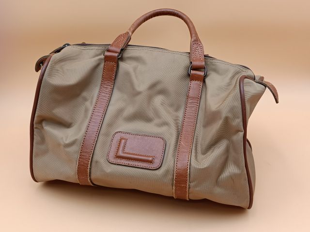 LANCEL - Sac en toile beige et cuir porté main