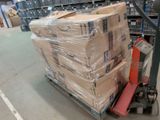 a large stack of boxes sitting on a pallet in a warehouse