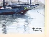 a painting of a boat that is in the water