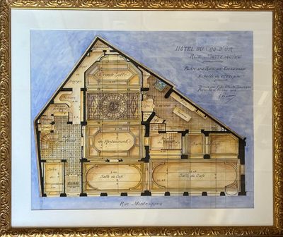 une image représentant un dessin d'un bâtiment sur lequel figure une horloge