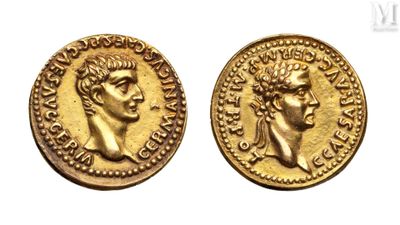 a gold coin with a bust of a man and a bust of a woman
