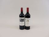 deux bouteilles de vin rouge posées l'une à côté de l'autre sur une surface blanche