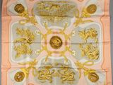 pink and gold silk scarf with golden lions and medallions