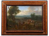 an oil painting of a group of people in a wooded landscape