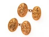 deux paires de boutons de manchette plaqués or représentant Jésus et Marie