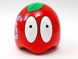 une pomme rouge surmontée d'une feuille verte